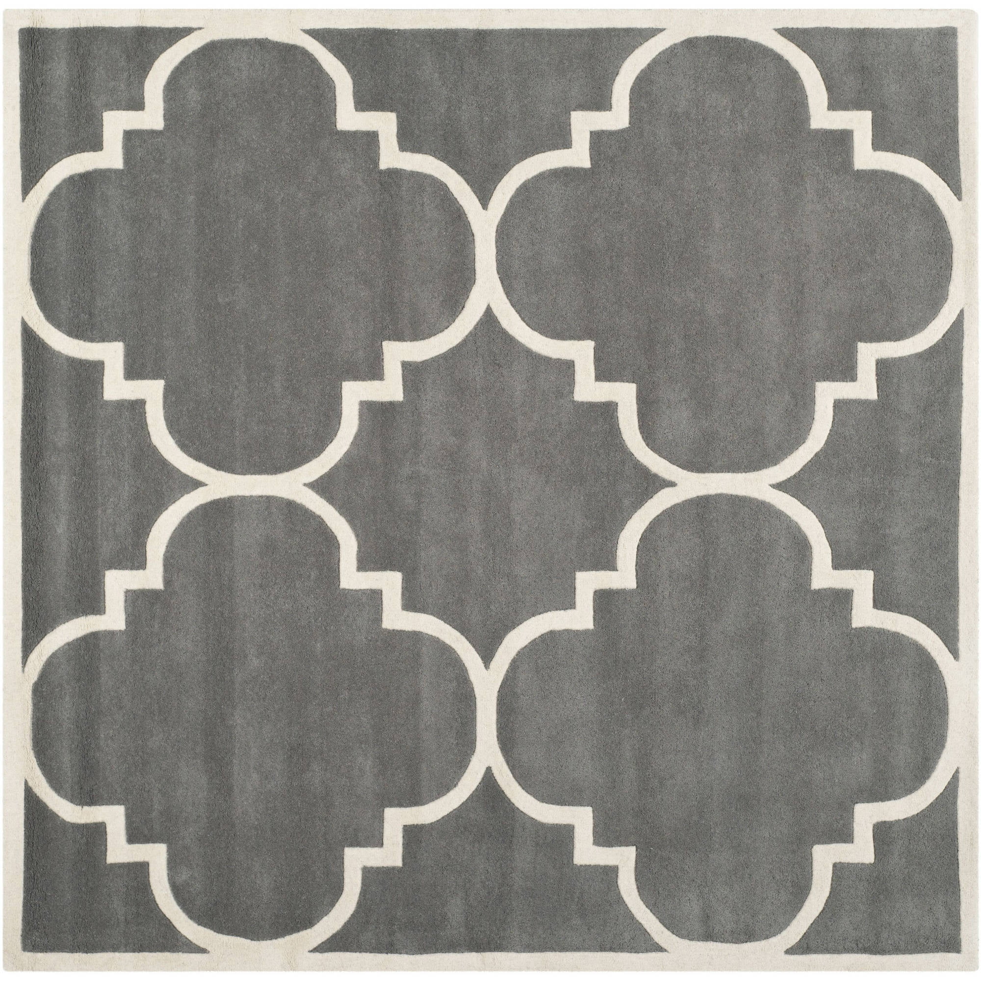 Hand-tufted Dark Grey & Ivory Square Wool Accent Rug, 4' x 4'
