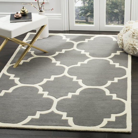 SAFAVIEH Chatham Hayden Geometric Wool Area Rug, Dark Gray/Ivory, 4' x 6'