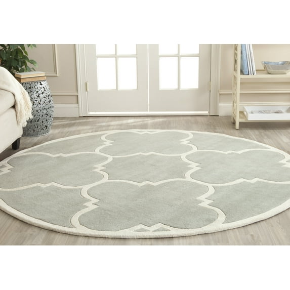 SAFAVIEH Chatham Hayden Geometric Wool Area Rug, Gray/Ivory, 4' x 4' Round