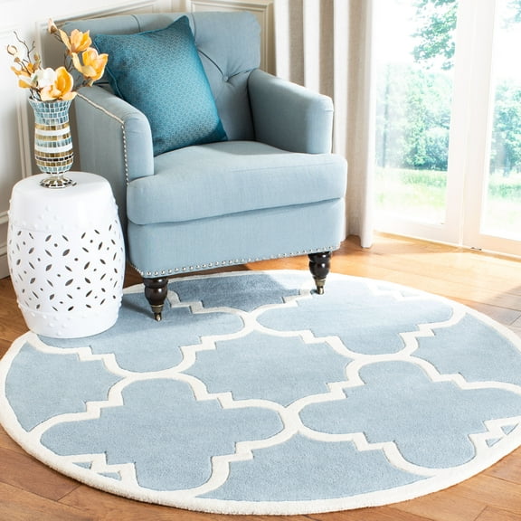 SAFAVIEH Chatham Hayden Geometric Wool Area Rug, Blue/Ivory, 5' x 5' Round