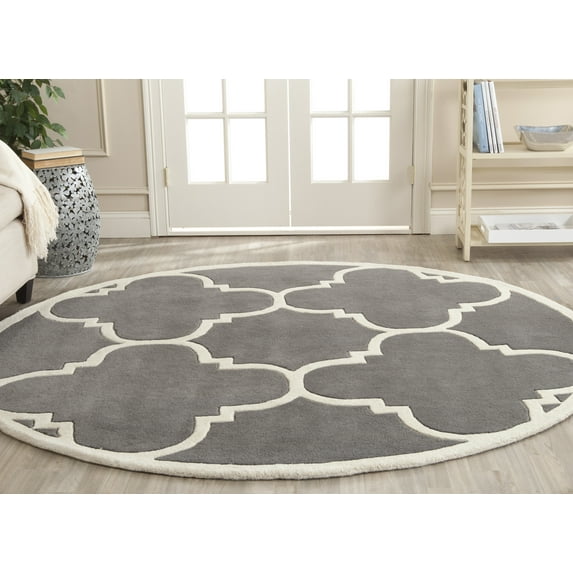 SAFAVIEH Chatham Hayden Geometric Wool Area Rug, Dark Gray/Ivory, 5' x 5' Round