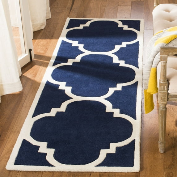 SAFAVIEH Chatham Hayden Geometric Wool Runner Rug, Dark Blue/Ivory, 2'3" x 9'
