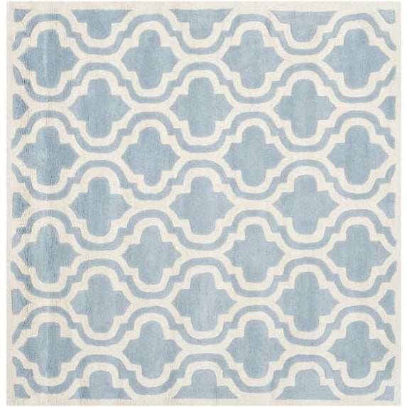 SAFAVIEH Chatham Henry Geometric Quatrefoil Wool Area Rug, Blue/Ivory, 5' x 5' Square