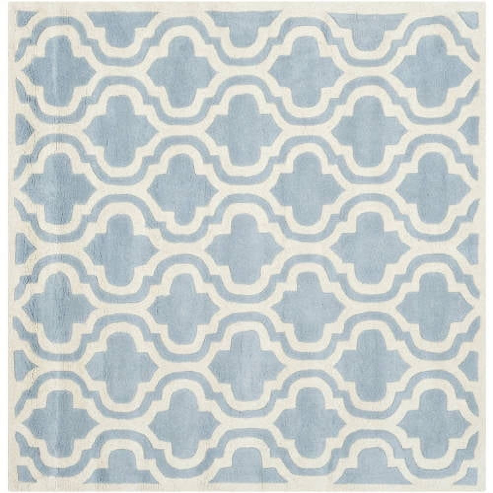 Blue and Ivory Hand-Tufted Wool Geometric 6' x 9' Rug