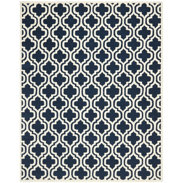 SAFAVIEH Chatham Henry Geometric Quatrefoil Wool Area Rug, Dark Blue/Ivory, 5' x 5' Square
