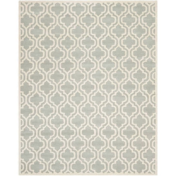 SAFAVIEH Chatham Henry Geometric Quatrefoil Wool Area Rug, Grey/Ivory, 4' x 4' Round