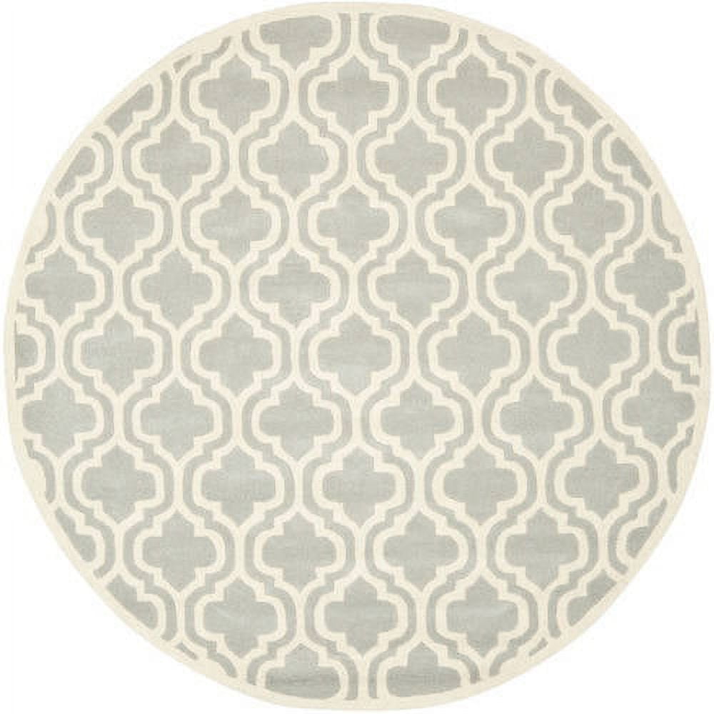 Grey/Ivory Hand-Tufted Wool Round Area Rug, 5' x 5'