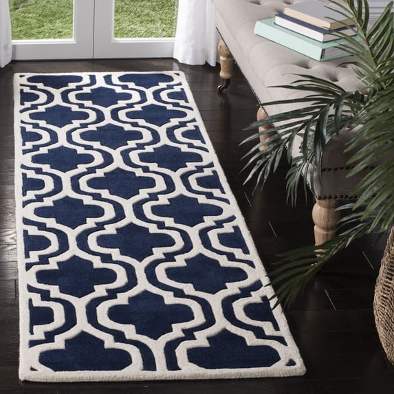 SAFAVIEH Chatham Henry Geometric Quatrefoil Wool Runner Rug, Dark Blue/Ivory, 2'3" x 5'