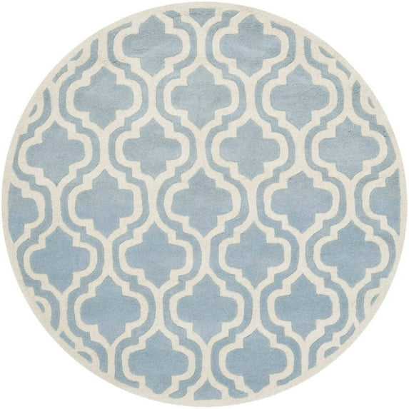 SAFAVIEH Chatham Henry Geometric Wool Area Rug, Blue/Ivory, 5' x 5' Round