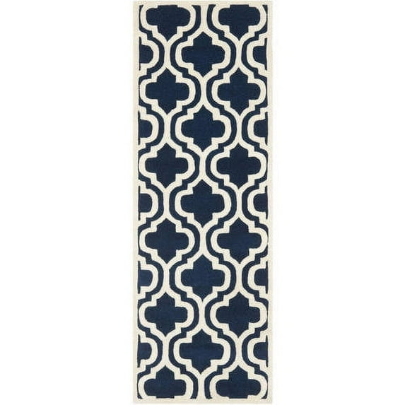 SAFAVIEH Chatham Henry Geometric Wool Runner Rug, Dark Blue/Ivory, 2'3" x 9'