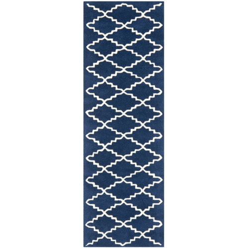 SAFAVIEH Chatham Howard Geometric Wool Runner Rug, Dark Blue/Ivory, 2'3" x 9'