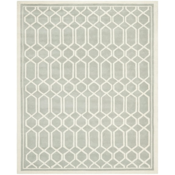 SAFAVIEH Chatham Hudson Geometric Wool Area Rug, Grey/Ivory, 5' x 5' Round
