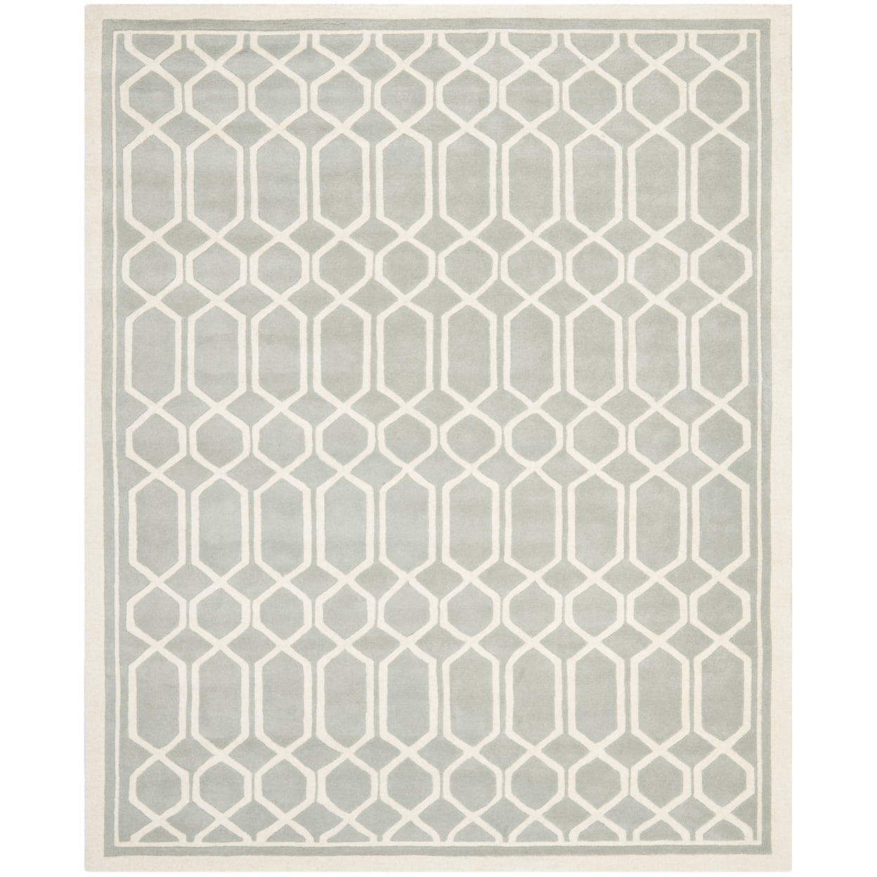 Gray and Ivory Hand-Tufted Wool Geometric Square Rug