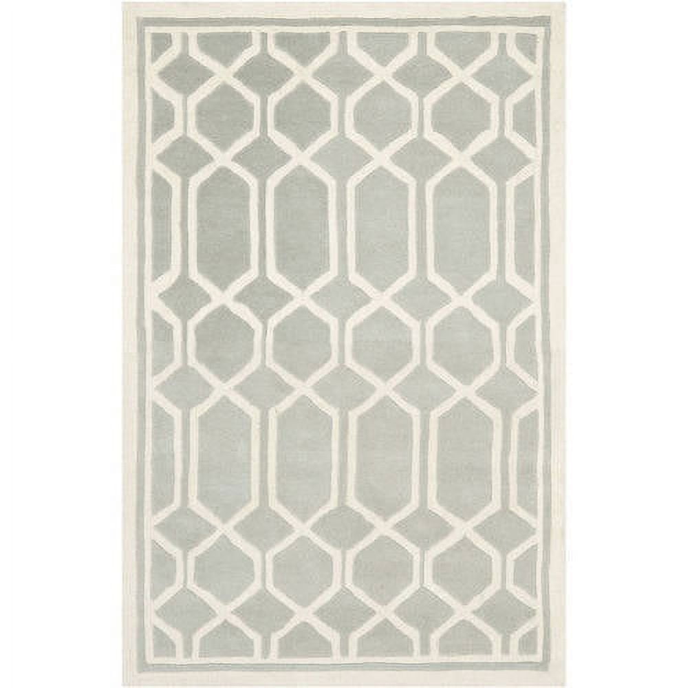 Gray and Ivory Hand-Tufted Wool Geometric Square Rug