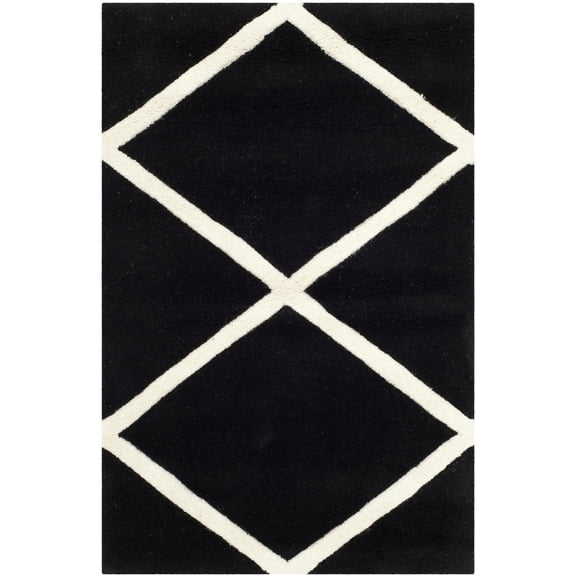 SAFAVIEH Chatham Isaac Geometric Wool Area Rug, Black/Ivory, 2' x 3'