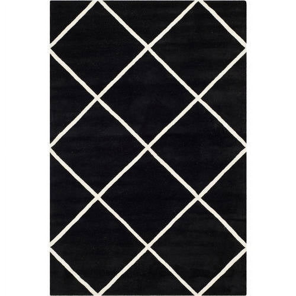 Elegant Diamond Trellis 6' x 9' Black/Ivory Hand-tufted Wool Rug