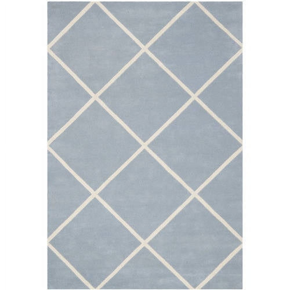 Blue and Ivory Hand-Tufted Wool Geometric 5' x 8' Area Rug