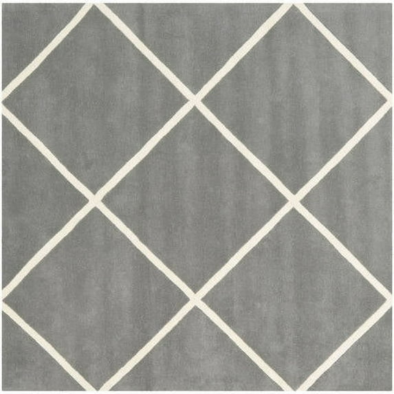 SAFAVIEH Chatham Isaac Geometric Diamonds Wool Area Rug, Dark Grey/Ivory, 7' x 7' Square