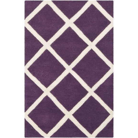 SAFAVIEH Chatham Isaac Geometric Diamonds Wool Area Rug, Purple/Ivory, 2' x 3'