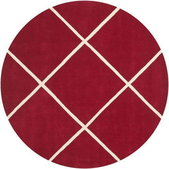 SAFAVIEH Chatham Isaac Geometric Diamonds Wool Area Rug, Red/Ivory, 7' x 7' Round