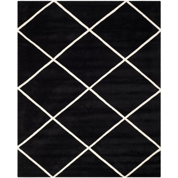 SAFAVIEH Chatham Isaac Geometric Diamonds Wool Runner Rug, Black/Ivory, 2'3" x 7'