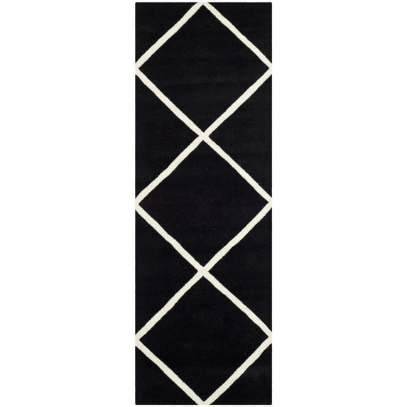 SAFAVIEH Chatham Isaac Geometric Diamonds Wool Runner Rug, Black/Ivory, 2'3" x 7'