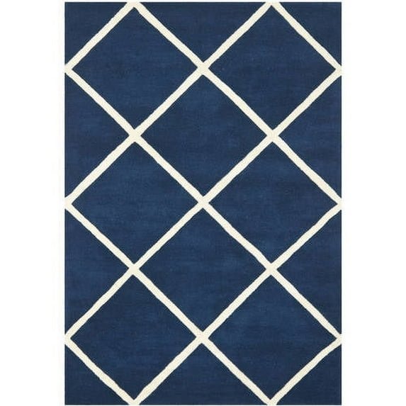 SAFAVIEH Chatham Isaac Geometric Wool Area Rug, Dark Blue/Ivory, 3' x 5'