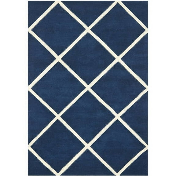 SAFAVIEH Chatham Isaac Geometric Wool Area Rug, Dark Blue/Ivory, 6' x 9'