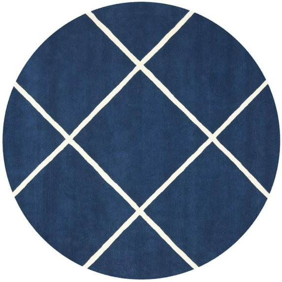 SAFAVIEH Chatham Isaac Geometric Wool Area Rug, Dark Blue/Ivory, 7' x 7' Round