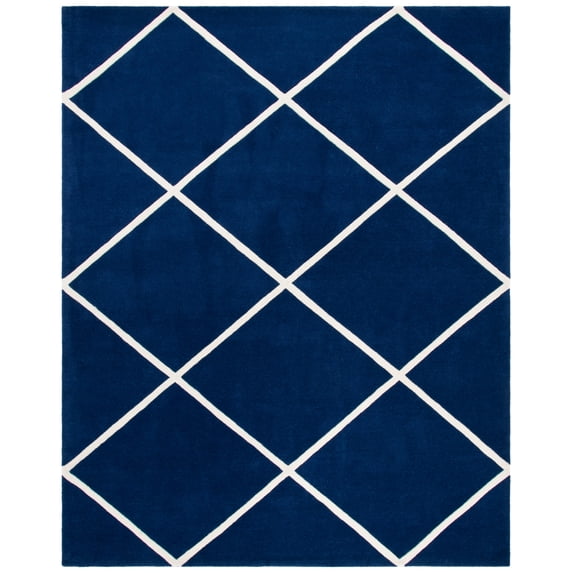 SAFAVIEH Chatham Isaac Geometric Wool Area Rug, Dark Blue/Ivory, 7' x 7' Round