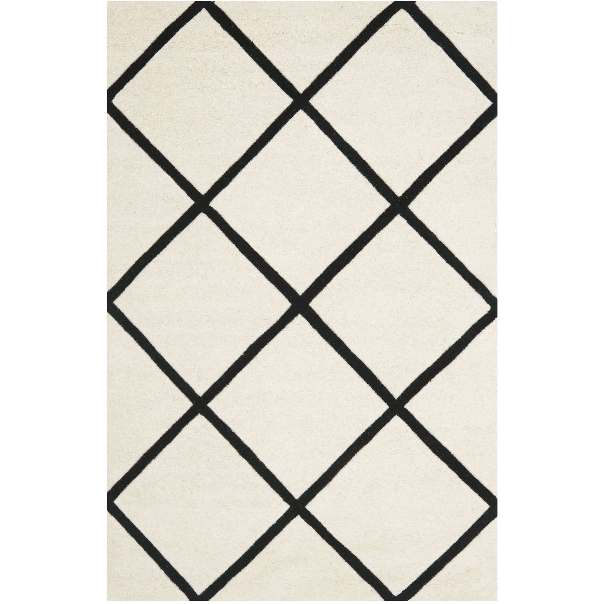 Ivory and Black Hand-Tufted Wool Area Rug, 4' x 6'
