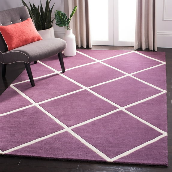 SAFAVIEH Chatham Isaac Geometric Wool Area Rug, Purple/Ivory, 7' x 7' Square