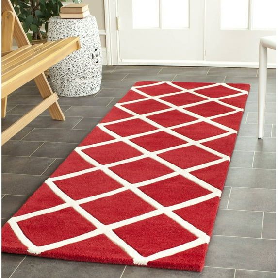 SAFAVIEH Chatham Isaac Geometric Wool Runner Rug, Red/Ivory, 2'3" x 7'