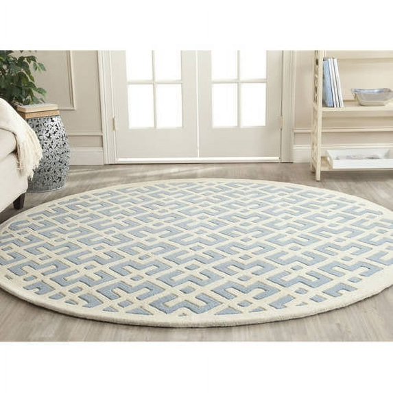SAFAVIEH Chatham Jackson Geometric Wool Area Rug, Blue/Ivory, 7' x 7' Round