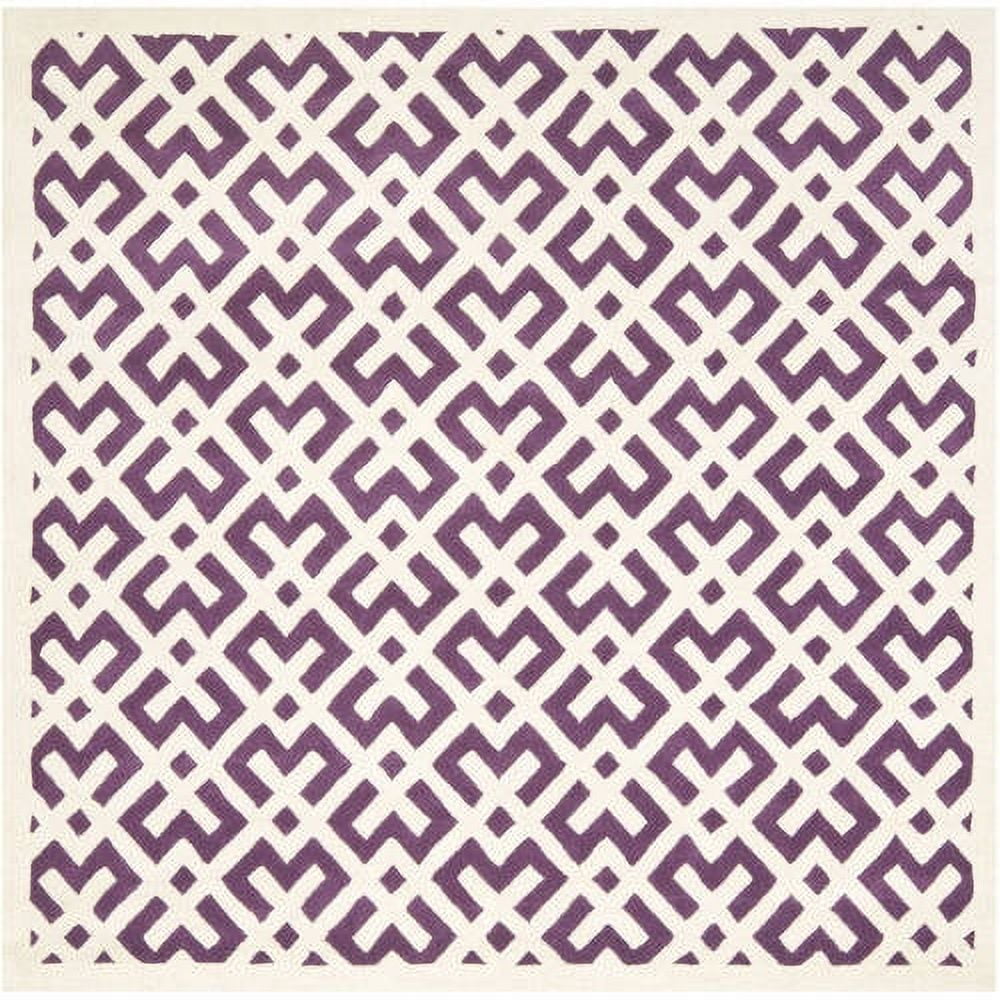 Purple and Ivory Geometric Hand-Tufted Wool 4' x 6' Area Rug