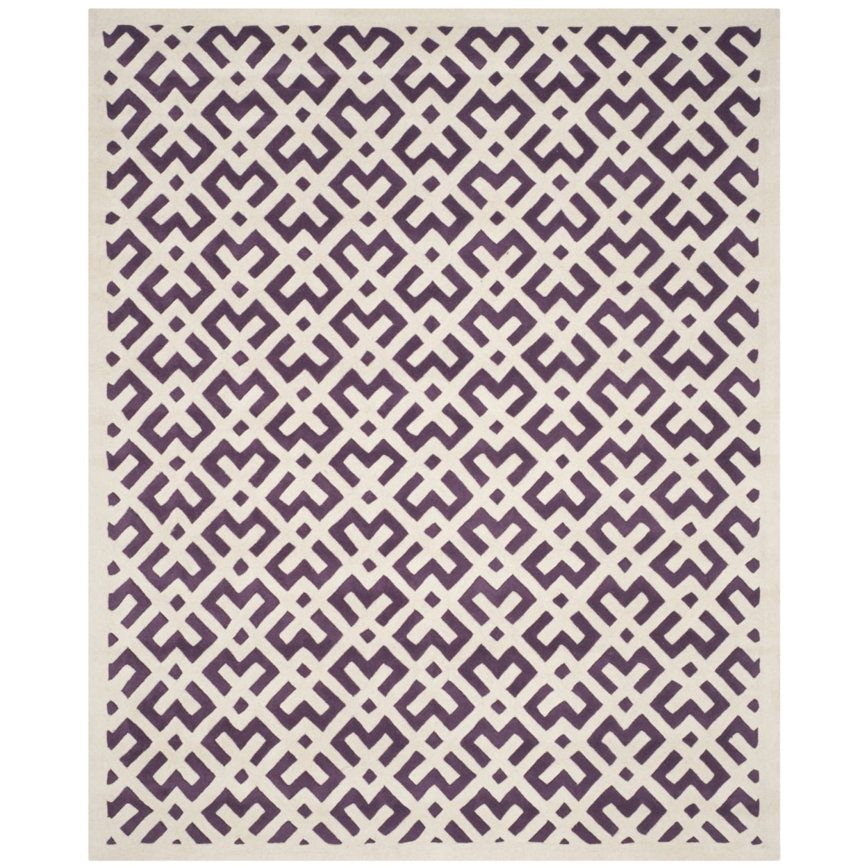 Purple and Ivory Geometric Hand-Tufted Wool 4' x 6' Area Rug