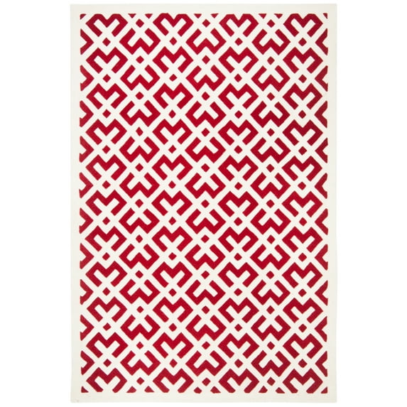 SAFAVIEH Chatham Jackson Geometric Wool Area Rug, Red/Ivory, 7' x 7' Round