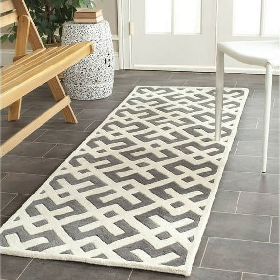 SAFAVIEH Chatham Jackson Geometric Wool Runner Rug, Dark Grey/Ivory, 2'3" x 9'