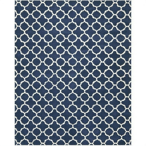 SAFAVIEH Chatham Jacob Geometric Quatrefoil Wool Area Rug, Dark Blue/Ivory, 11' x 15'