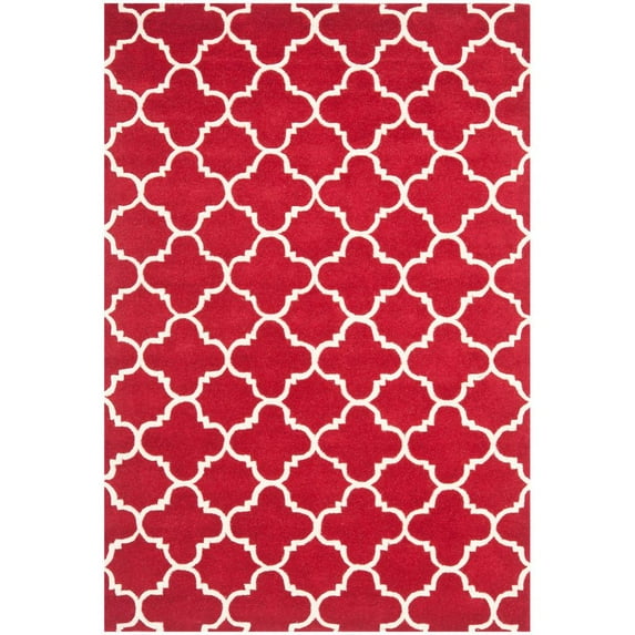 SAFAVIEH Chatham Jacob Geometric Quatrefoil Wool Area Rug, Red/Ivory, 3' x 5'