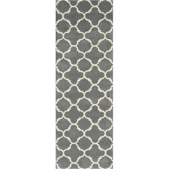 SAFAVIEH Chatham Jacob Geometric Quatrefoil Wool Runner Rug, Dark Grey/Ivory, 2'3" x 11'