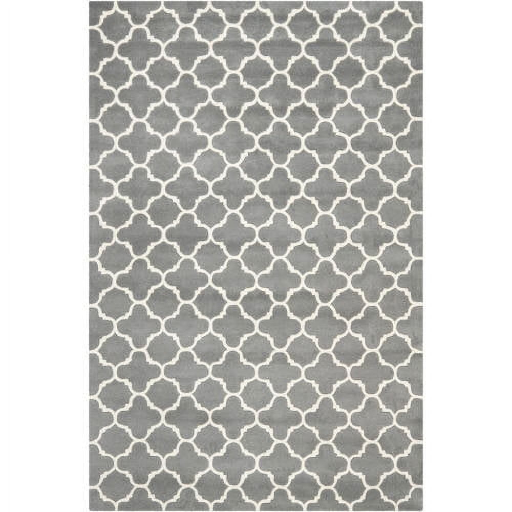 Hand-tufted Dark Grey Ivory Round Wool Rug, 36 in
