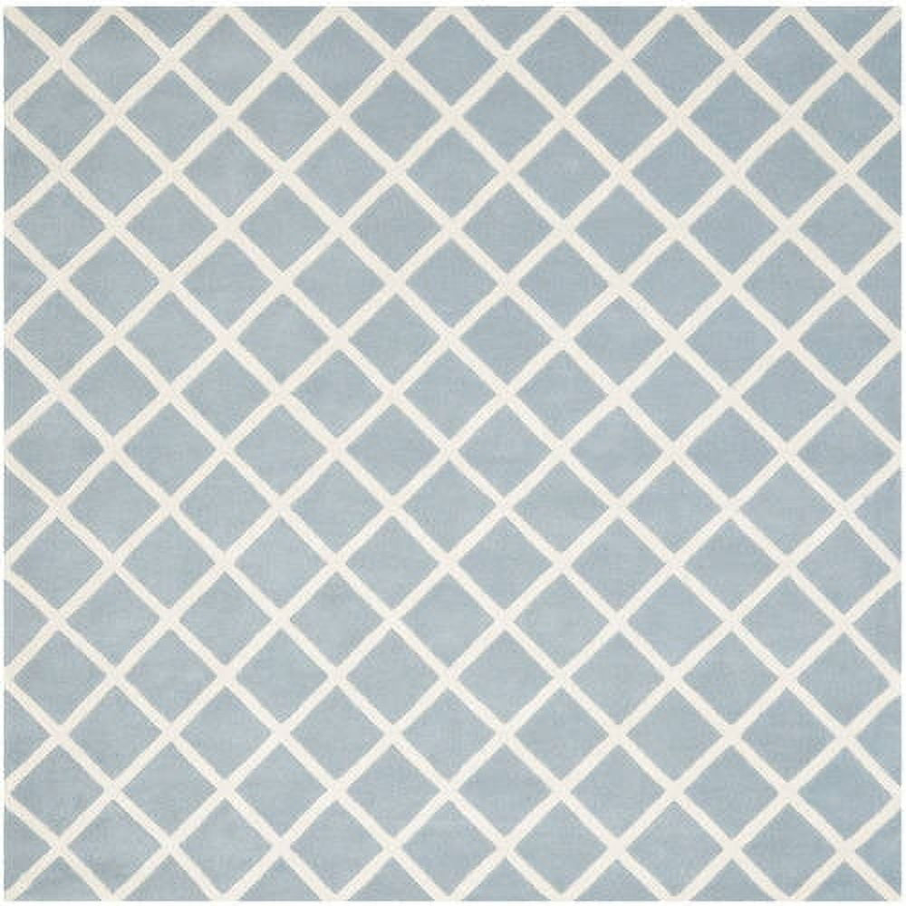 SAFAVIEH Chatham Jahn Geometric Diamonds Wool Area Rug, Blue/Ivory, 7' x 7' Square
