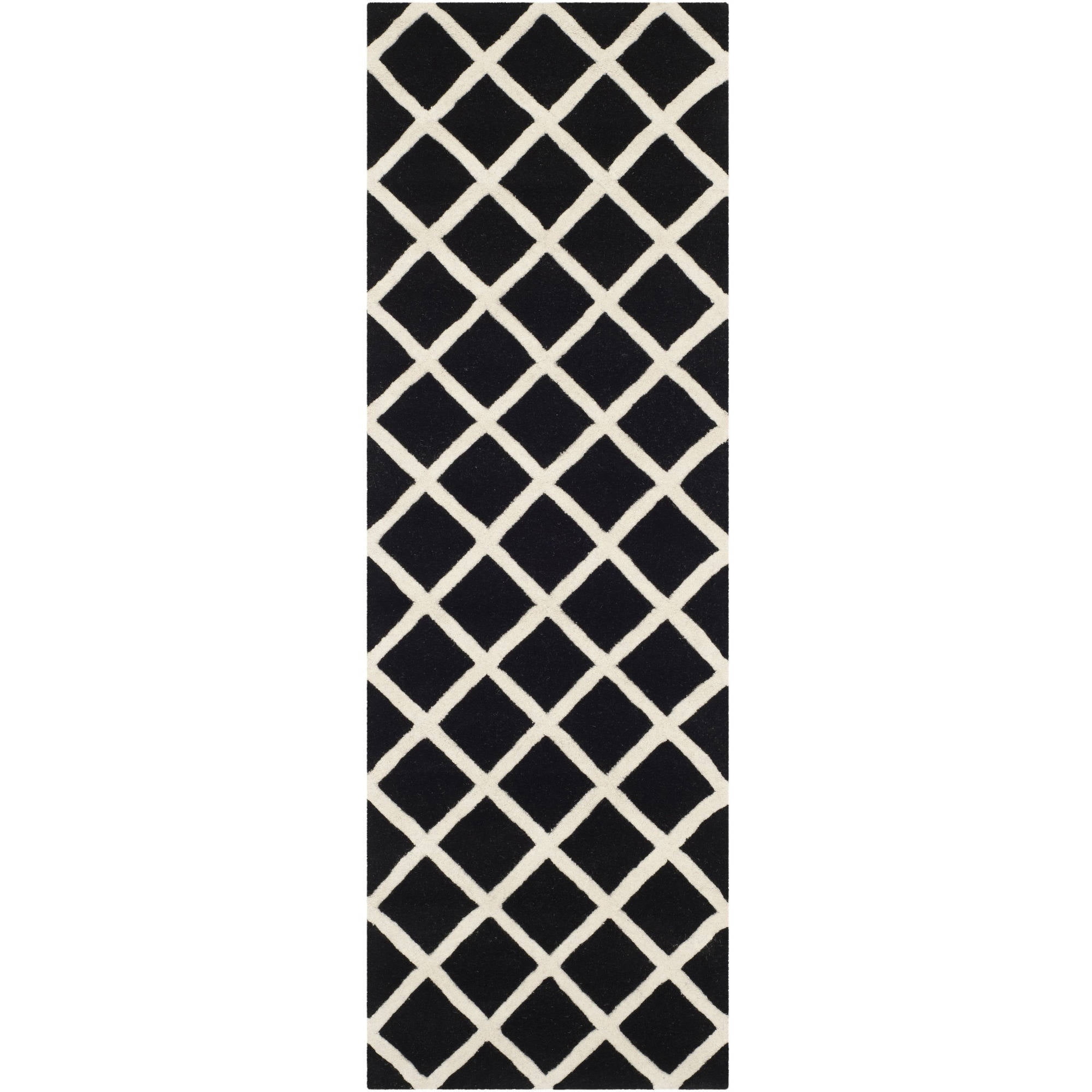 SAFAVIEH Chatham Jahn Geometric Diamonds Wool Runner Rug, Black/Ivory, 2'3" x 7'