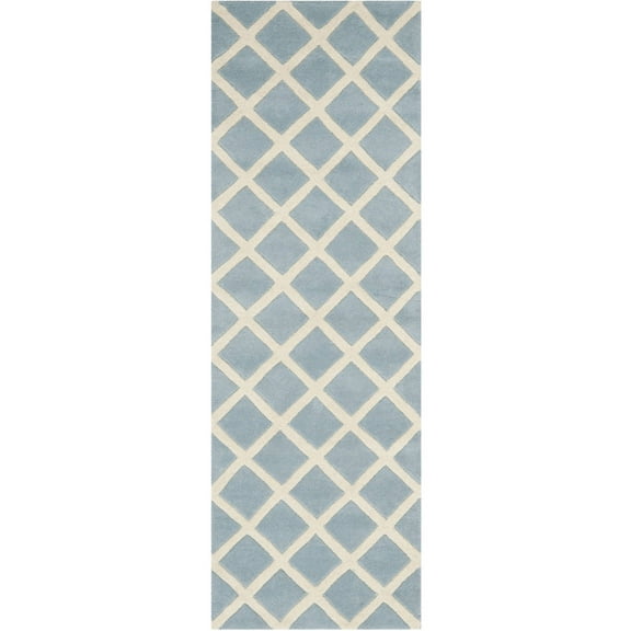 SAFAVIEH Chatham Jahn Geometric Diamonds Wool Runner Rug, Blue/Ivory, 2'3" x 11'