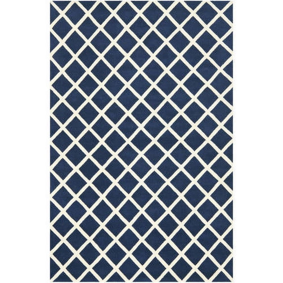 SAFAVIEH Chatham Jahn Geometric Wool Area Rug, Dark Blue/Ivory, 4' x 6'