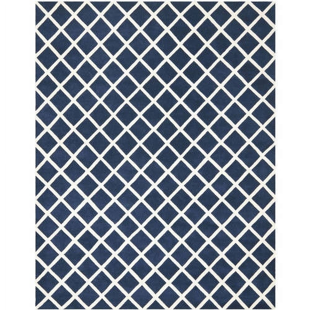 SAFAVIEH Chatham Jahn Geometric Wool Area Rug, Dark Blue/Ivory, 7' x 7' Round