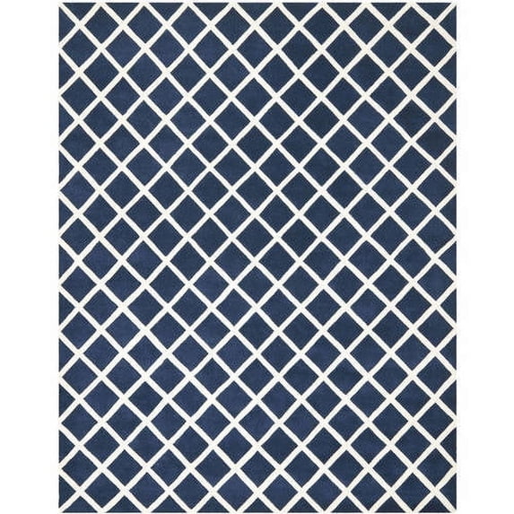 SAFAVIEH Chatham Jahn Geometric Wool Area Rug, Dark Blue/Ivory, 7' x 7' Round