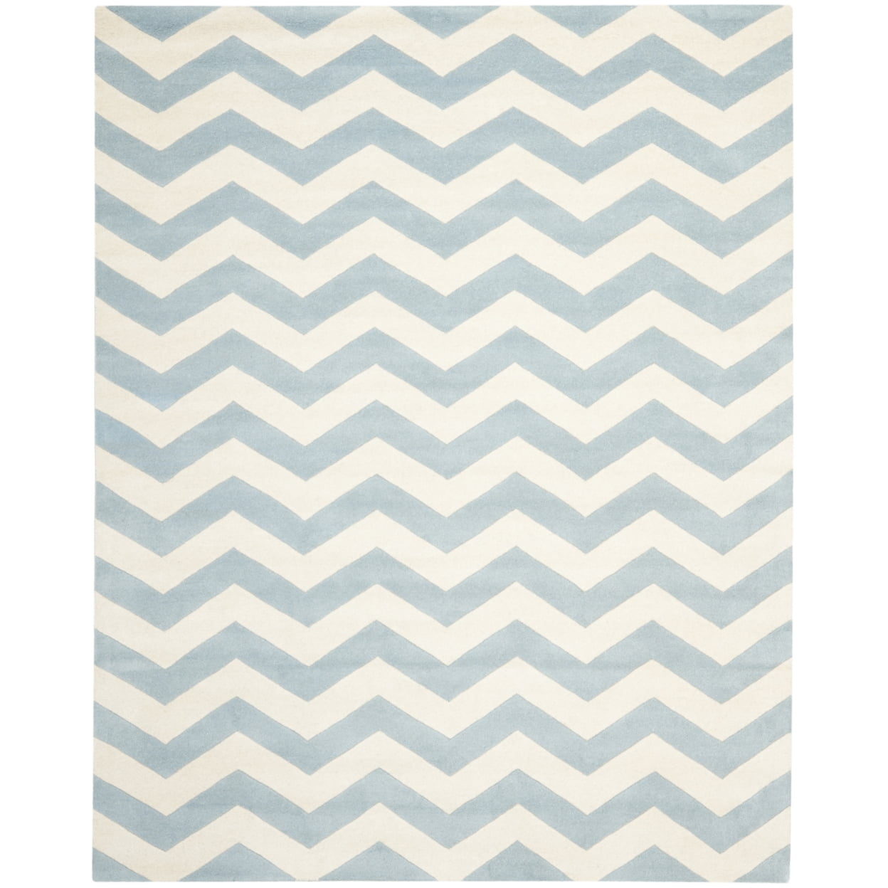 Off-White and Blue Hand-Tufted Wool Chevron Rug 2' x 3'