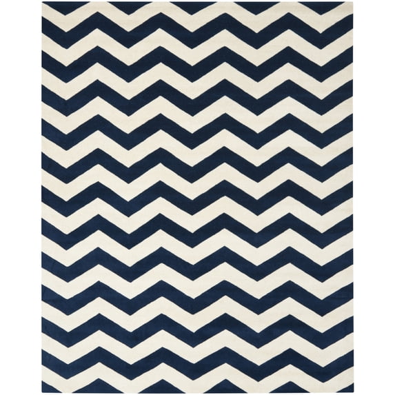 SAFAVIEH Chatham Jake Geometric Wool Area Rug, Dark Blue/Ivory, 7' x 7' Round